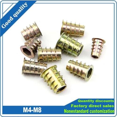 10Pc M4 M5 M6 M8 Metal Hexagon Hex Socket Head Embedded Insert Nut E-Nut for Wood Furniture Inside and Outside Thread Zinc-alloy