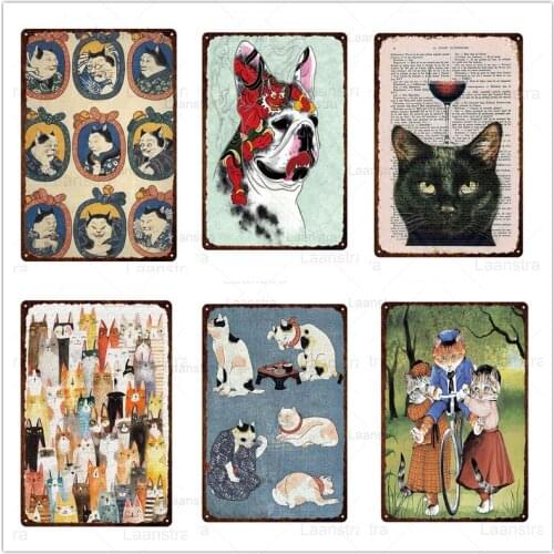 Cute Cat Metal Plate Goldfish Bowl Home Decoration Iron Sign Cat Catching Mouse Mental Brand Wall Art Vintage Decor Living Room