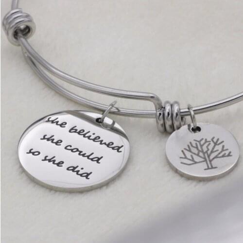 Fashion tree bracelet Inspirationa stainless steel Jewelry high quality she believed she could so she .. adjustable Bangle B1003