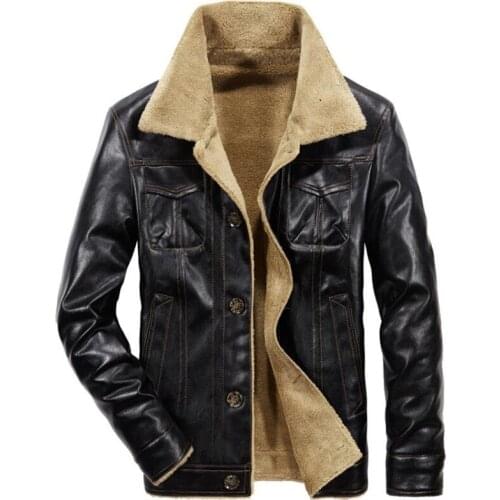 2018 Autumn and winter new mens jacket mens warm leather business casual solid color thick PU leather jacket