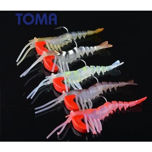 TOMA 5PCS/Lot JIG Head Soft Bait Shrimp Fishing Lures 5cm 7cm 10cm TPE Simulation Artificial Bait Boat Fishing Bass Lure