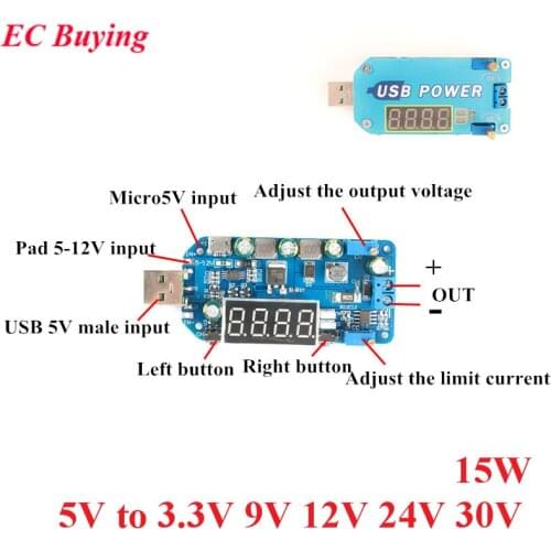 DC-DC 15W Adjustable Step Up/Down Power Supply Boost Buck Converter Module CC CV USB 5V to 3.3V 9V 12V 24V 30V Router DP2