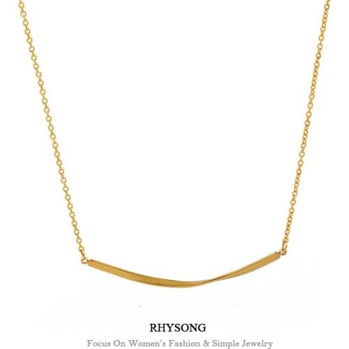 Mobius Curved Smile Arc Smiley Face Necklace Titanium Steel Gold Plated Womens Necklace XL245