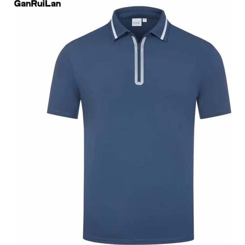 2021 High Quality Polo Shirt New Summer Short Sleeve Zipper Mens Shirt Polo Nylon/Spandex Solid Casual Shirt Polo Male Tops
