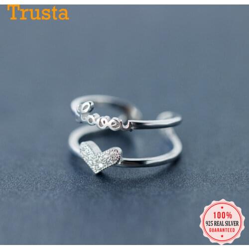 Trusta 2020 100% 925 Sterling Silver Fashion Jewelry Double Layer Love Heart CZ Ring Sizable 5 6 7 Girls Kids Xmas Gift DS816