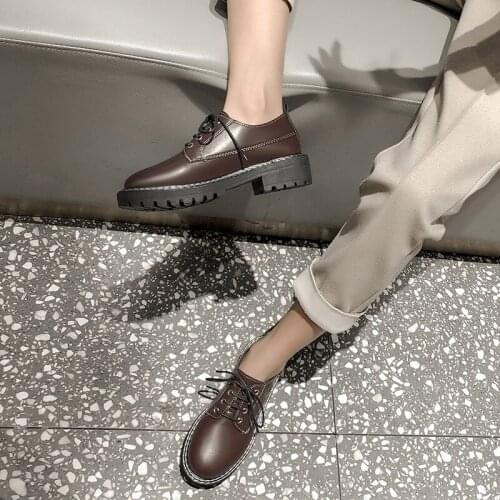 Patent Leather Platform Slip On Female Comfort Fashion Footwear Women Spring Shoes Lace Up British Style Ladies Oxfords U18-57