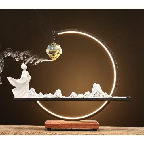 Waterfall Incense Burner Holder Tower Arabic Style Modern Incense Burner Led Light Electric Incienso Quemador Incense Burner