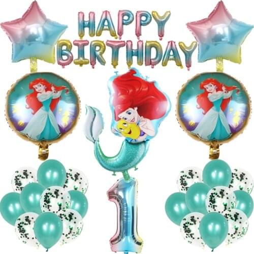 1set Mermaid princess foil balloons 32inch number ballon latex ballon helium kids birthday party decoration globos kid toy