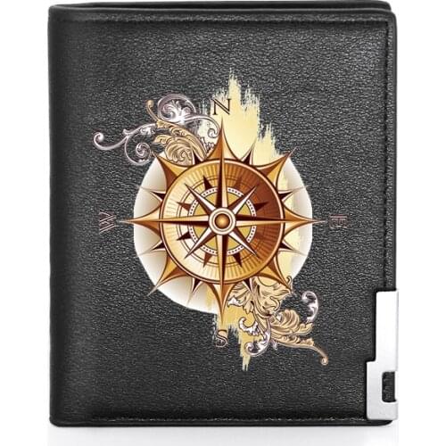 High Quality Mysterious Compass Printing Leather Mens Wallet Credit Card Holder Short Male Slim Purse