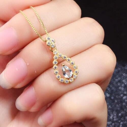 CoLife Jewelry Vintage Aquamarine Pendant for Daily Wear 4*6mm Natural Aquamarine Necklace Pendant 925 Silver Aquamarine Jewelry