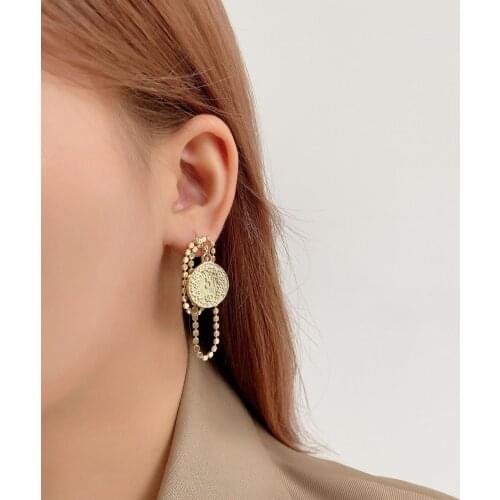 2021 New Arrivals Asymmetrical Coin Pearl Drop Earrings Gold Color Gothic Punk Rock Pendientes Earrings Mujer Moda Jewelry