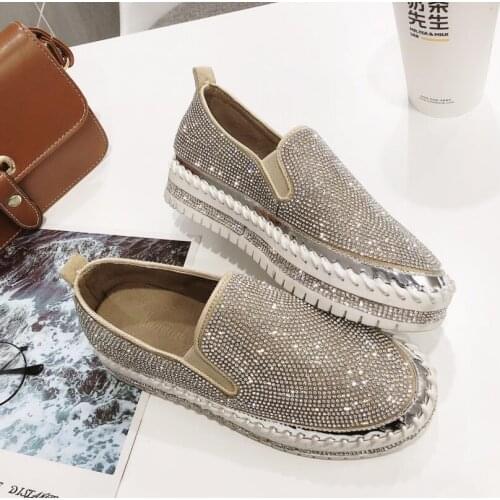 2021 New European Fashion Espadrilles flats Shoes Woman Leather Creepers Flats Ladies Crystal Loafers casual sneakers shoes