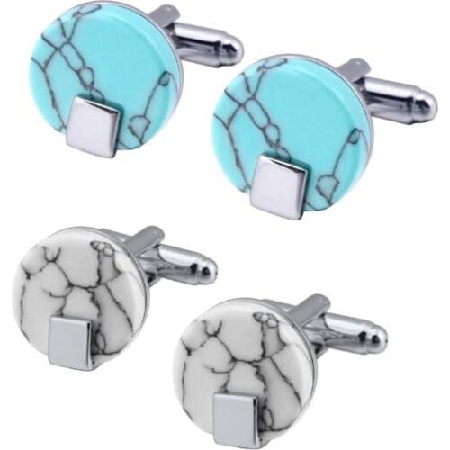 10pairs/lot Precious Nature Stone Cufflinks Round Howlite Cuff Links Blue/White Stone Mens Jewelry Wedding Business Gift