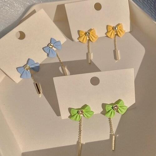 2021 new trendy simple cold wind bow earrings summer earrings niche Morandi color female earrings