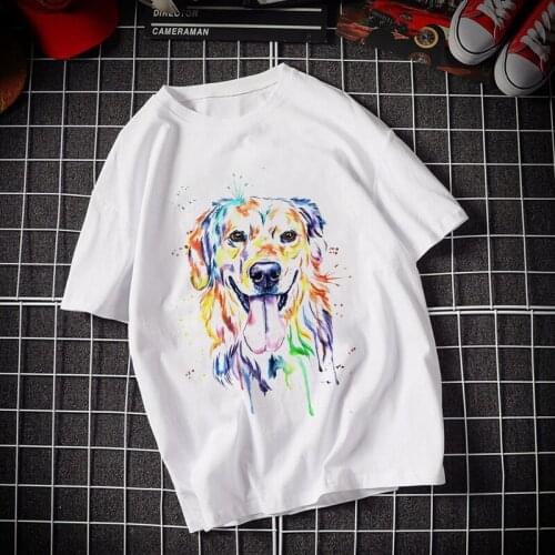 Watercolor Casual Animal Printed T-shirt Female Harajuku Graphic T-shirt Dogs Funny Tshirt Female T-shirts White Girl Tee Top