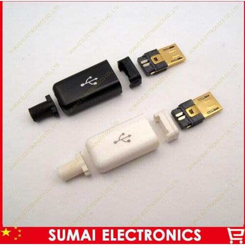 Free shipping 50sets/lot gold plating DIY 4 in 1 Micro USB Male 5P Assembly Adapter Connector Plug Socket white&black