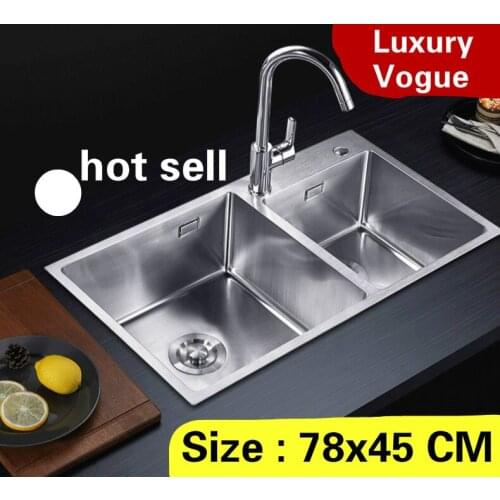 Free shipping Apartment luxury high capacity kitchen manual sink double groove high quality 304 stainless steel 780x450 MM