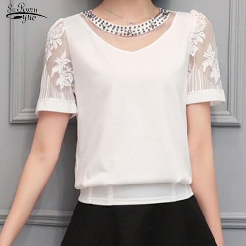 Blusas 2021 Plus Size Women Blouses Shirt Hollow Out Chiffon Blouse Short Sleeve Women Tops O-neck Womens Clothing 81H-A9