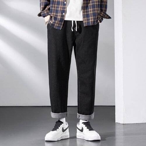 Men Brand Jeans 4-Color Trendy Fashion All-Match Casual Loose Denim Trousers Youth Male Classic Elastic Waist Straight-Leg Pants