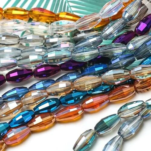 Faceted Olive Glass Beads For Jewelry Making Bulk 6X10MM Melon Seed Shape Crystal Beads For Bracelets DIY Crafts Charms Pendant