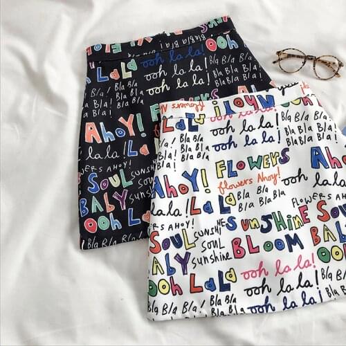 HELIAR 2020 New Women Harajuku Pencil Skirts Colorful Cartoon Letters Printing High Waist Slim Midi Split Sexy Female Skirts