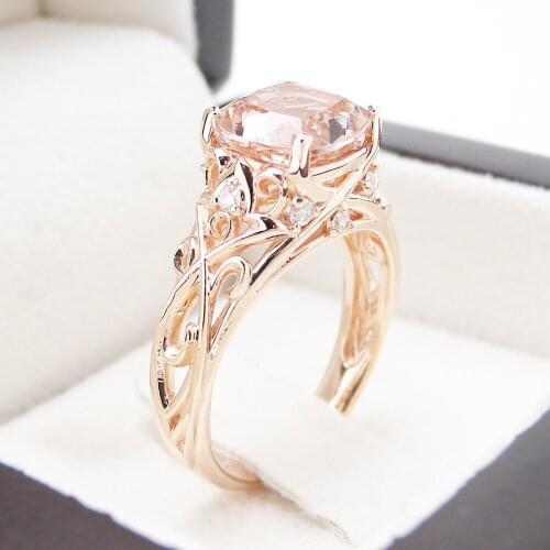 Exquisite Rose Gold Plated Champagne Zircon Wedding Ring Cocktail Party Bridal Ring Wedding Band Promise Ring Engagement Jewelry