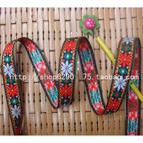 2.5cm 25mm 1' Red Green White Flower Classical Beautiful Cotton Costume National Jacquard Ribbon Garment Woven Webbing Trim Lace