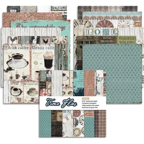 Coffee Watch Grid Background Paper 24 sheet 6"X6" Patterned Paper Scrapbooking Paper Pack Handmade Craft Paper 2020