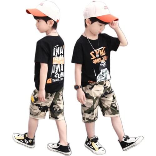Teens Boy Clothing Set for Kids Cartoon Character Print T Shirts Camouflage Pants 2Pcs Set Summer Outfit Children Clothing Suit
