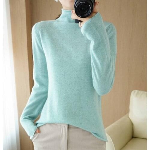 100% Pure Wool Sweater Womens Half High Neck Pullover Autumn/Winter 2021 New Cashmere Sweater Casual Knitted Tops Female Jacket