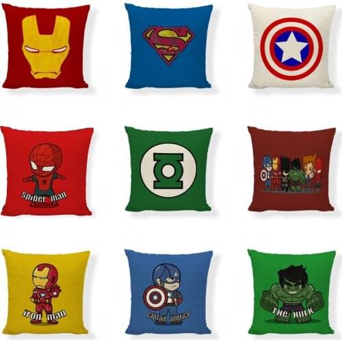 45cmx45cn Marvel Superhero Spiderman Pillowcase Iron Man Pillowcase Avengers Washable Linen Pillow Case Without Pillow Core