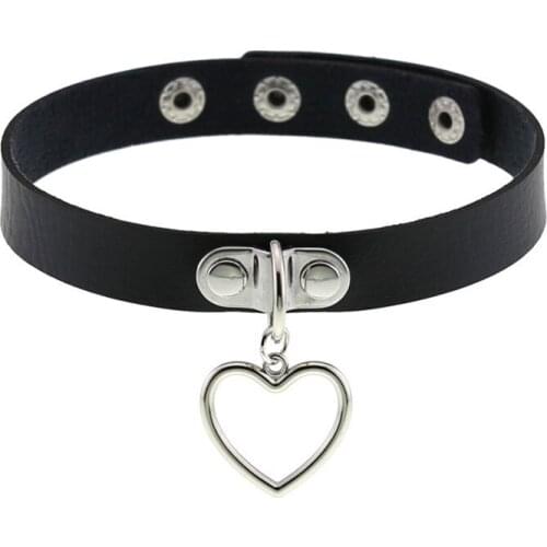 Fashion Black Leather Heart Choker Neck Goth Collar For Girls Jewelry Gothic Cute Chocker Necklace Accessories Jewelry