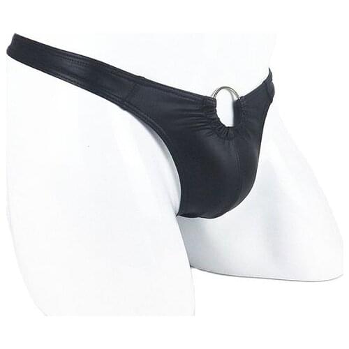 Mens Briefs G-string Thong Bikini Men Sexy Faux Leather Underwear Penis Pouch T-back Ring Thongs G String Erotic Lingerie Homme