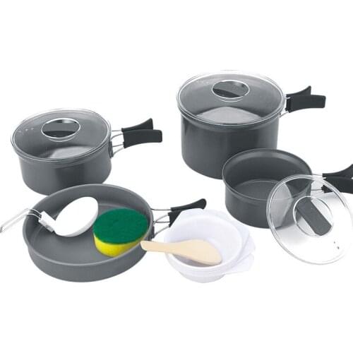 Set pot 4-5 people aluminum outdoor camping cookware cutlery set multi-function camping pot set frying pan tableware