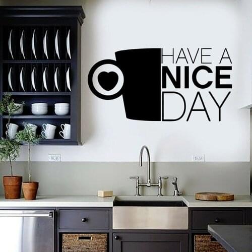 Wall Decal Have A Nice Day Kitchen Positive Quote Coffee Cup Love Heart Vinyl Wall Stickers Cafe Dessert Shop Window Decor S1151