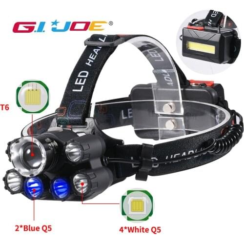 GIJOE led headlight T6 headlamp waterproof uv black light 2*18650 battery plastic multifunction camping hiking hunting light