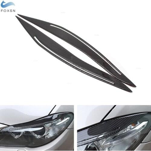 2pcs Real Carbon Fiber Front Headlamp Headlights Eyebrows Eyelids Bumper Trim for BMW 5 Series F10 2010-2012 2013 2014 2015 2016