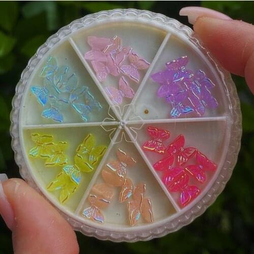 Iridescent Butterfly Charms 1 Box 6.5X6.5 Butterfly Butterflies Dainty NailArt Charms Acrylic Decoration Jewel Gems Variety Pack