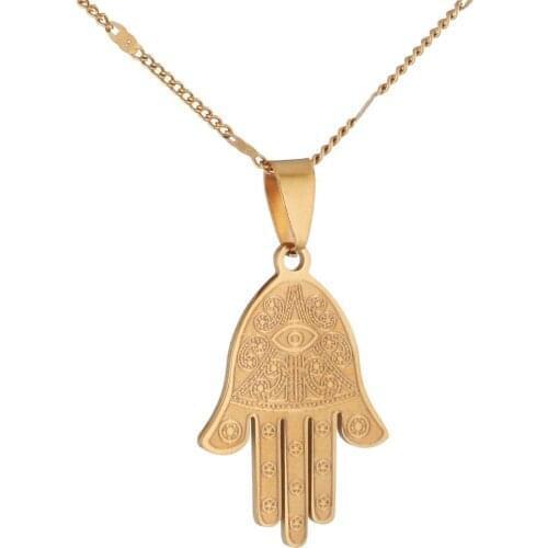 Trebdy Egyptian Eye of Good Luck Fatima Hamsa Hand Pendant Necklace Hand Palm Jewelry