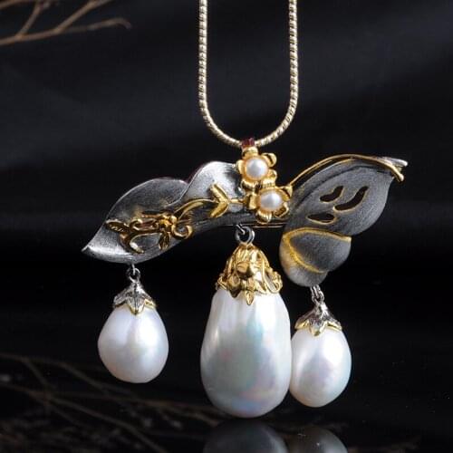Retro Thai Silver Jewelry Pendant And Brooch Dual-use Natural Baroque Pearl Jewelry S925 Sterling Silver Italian Craft