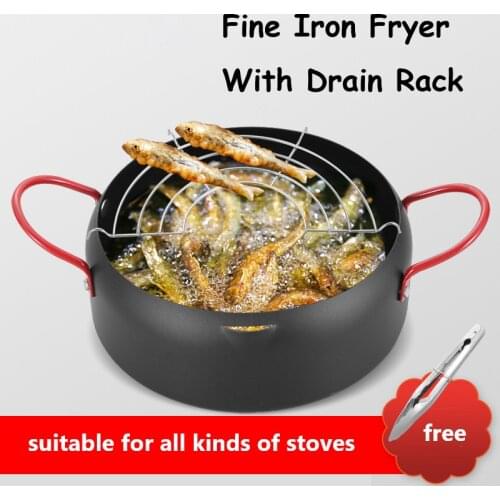 New 22CM Japanese Deep Frying Pot Stainless Steel Deep Frying Pot Non-stick Fried Pot With Oil Filter Rack Kitchen Cooking Tools