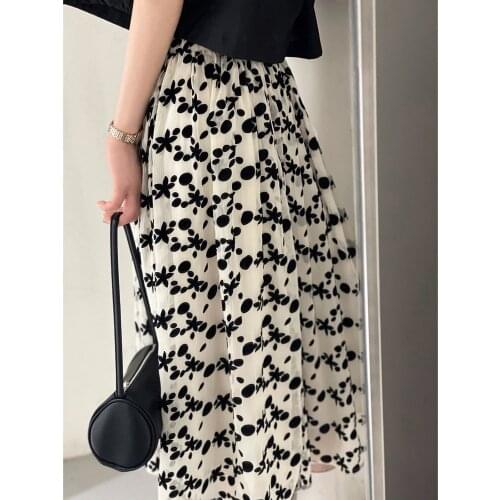 High Waist Elastic Skirt Women 2021 Summer New Korean Fashion Flocking A-line Skirt 9578
