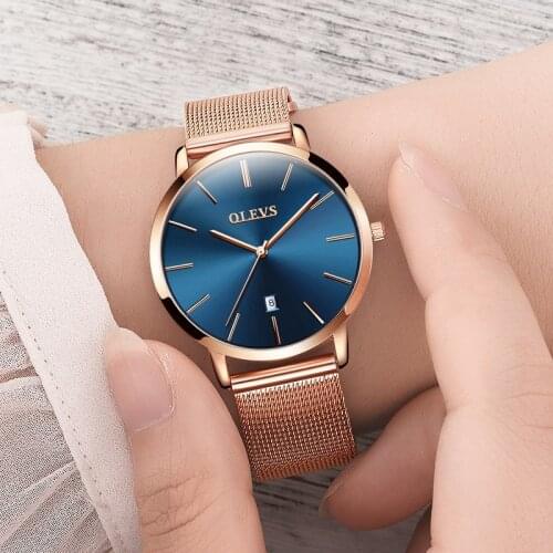 OLEVS Womens Rose Gold Watch Stainless Steel Strap Quartz Wrist watches Ultra-thin mirror Watches Ladies Water Resistant Clock