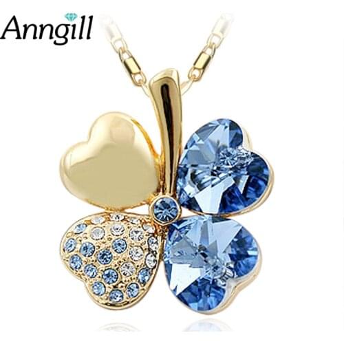 ANNGILL Crystals From Swarovski Love Heart Clover Pendant Necklace For Women High Quality Jewelry Christmas Gift Drop shipping