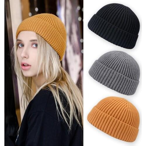 Winter Knitted beanie hat women vintage Cap for Woman Docker Baggy Autumn Hip Hop Ladies Girls Cuff Beanie Solid Soft Skull hats