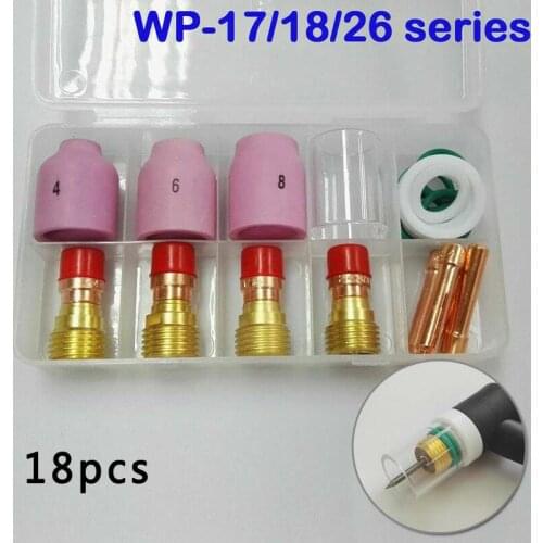 18pcs TIG Stubby Gas Lens Ceramic Nozzle +Heat Cup Kit WP17/18/26 2.4mm 3/32inch Welding Accessories tig welding gas heater