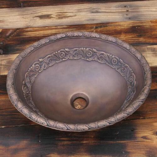 2Colors, Groupbuy Presale Artistic Embossed Cast Bronze Semi-Counter Brown Bathroom Sink Black Wash Basin