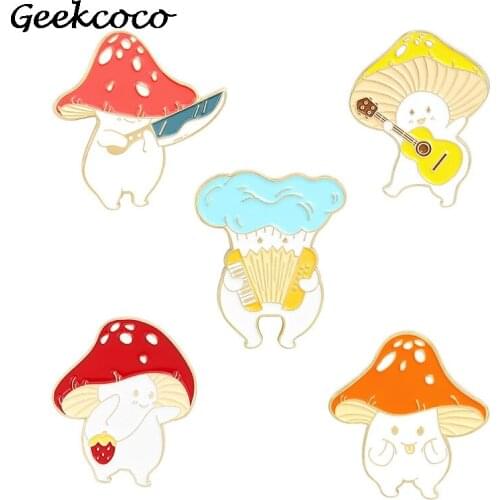 20pcs/lot J1657 Geekcoco Fashion Cartoon Mushroom Enamel Pin Brooch Collection Metal Lapel Badge Brooch Jewelry Gift