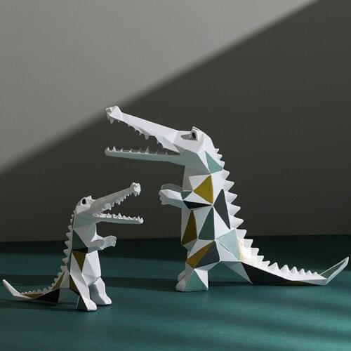 3/Sytle 3D Geometry Design Resin Crocodile Statue Figurine Resin Sculpture Home Office Bar Store Decoration Ornament Crafts