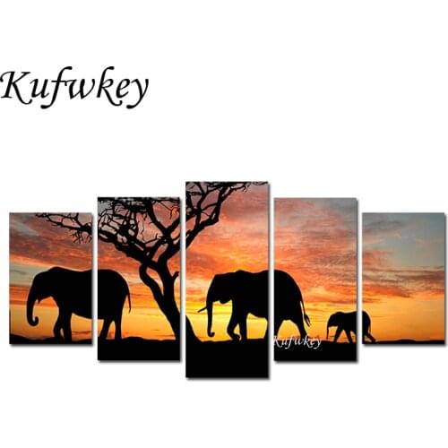 5d Diamond Painting Nightfall Elephant Cross Stitch Crystal Square Diamond Sets home Decorative diy Diamond Embroidery 5pcs/set